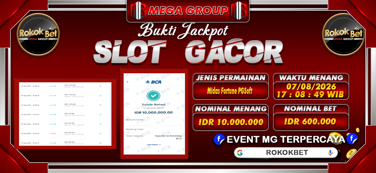 Bukti JP situs Rokokbet hari Jumat, 07 Agustus 2026