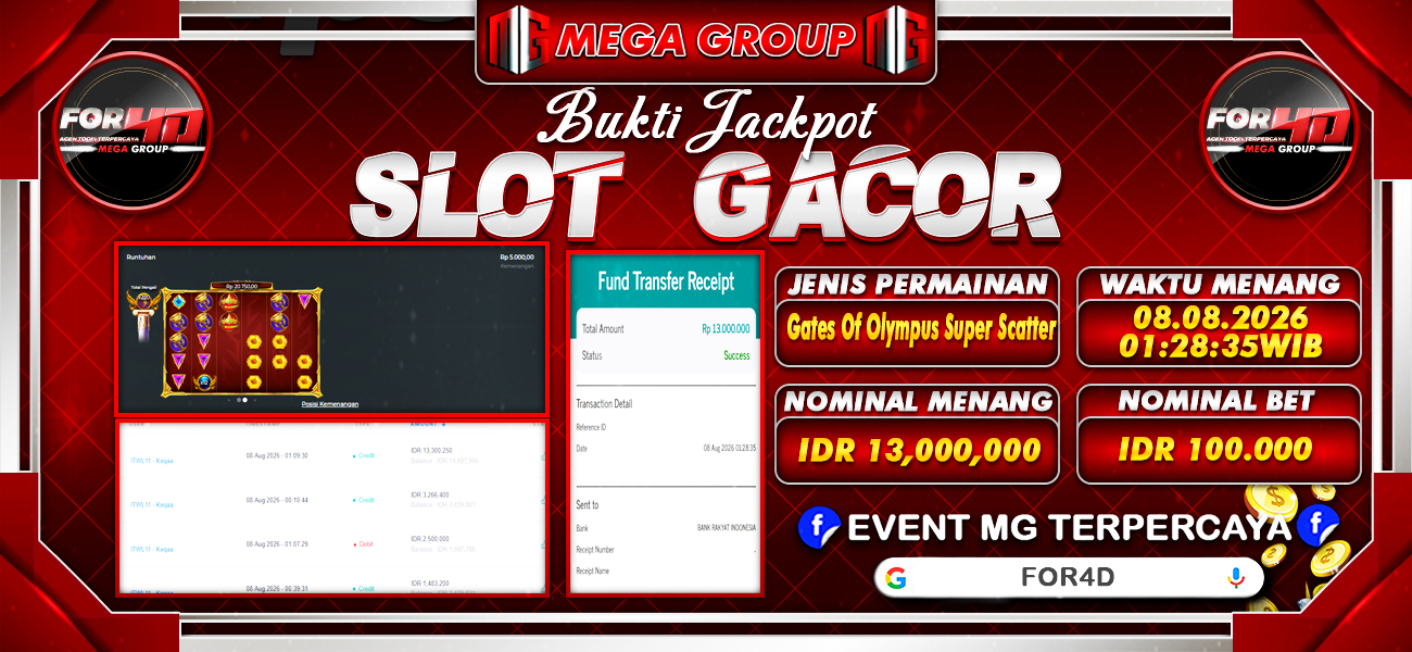 Bukti JP situs For4D hari Sabtu, 08 Agustus 2026