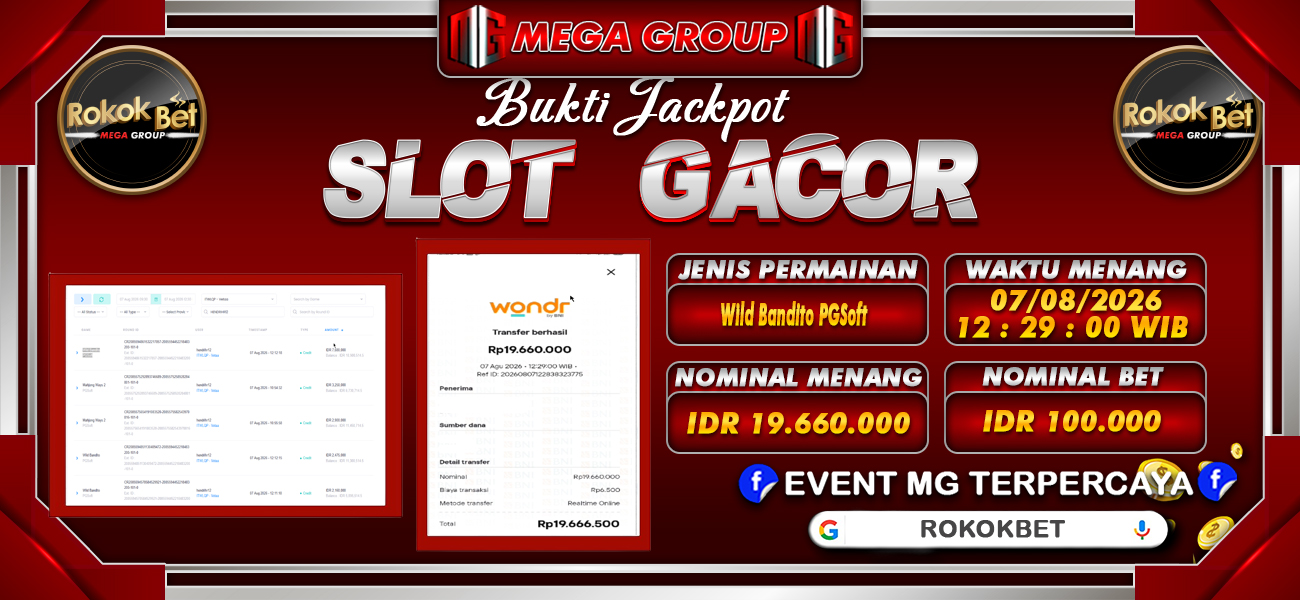 Bukti JP situs Rokokbet hari Jumat, 07 Agustus 2026