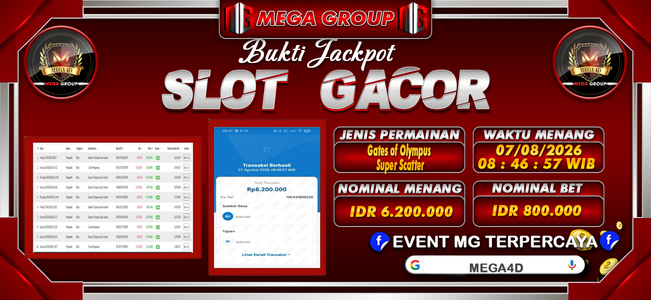 Bukti JP situs Mega4D hari Jumat, 07 Agustus 2026