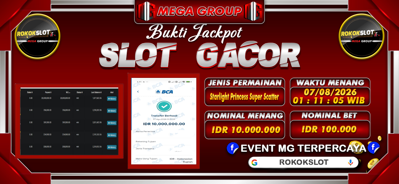 Bukti JP situs Rokokslot hari Jumat, 07 Agustus 2026