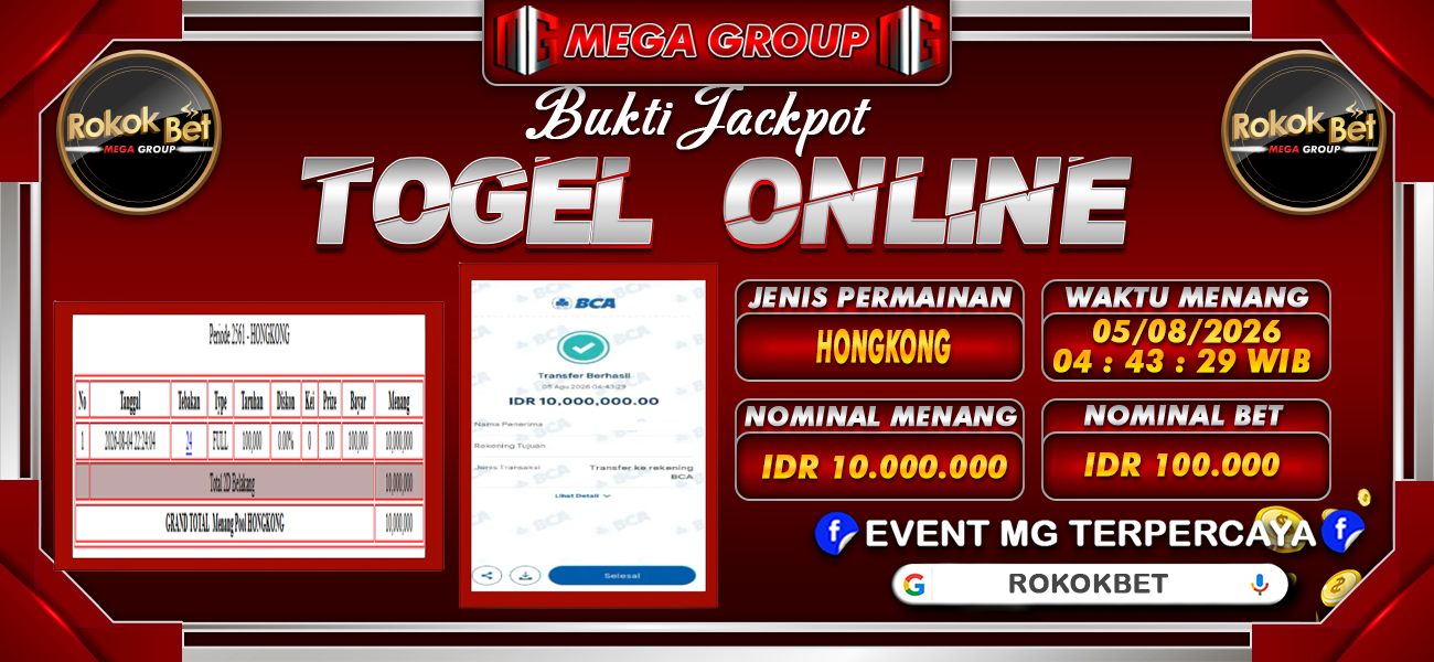 Bukti JP situs Rokokbet hari Rabu, 05 Agustus 2026