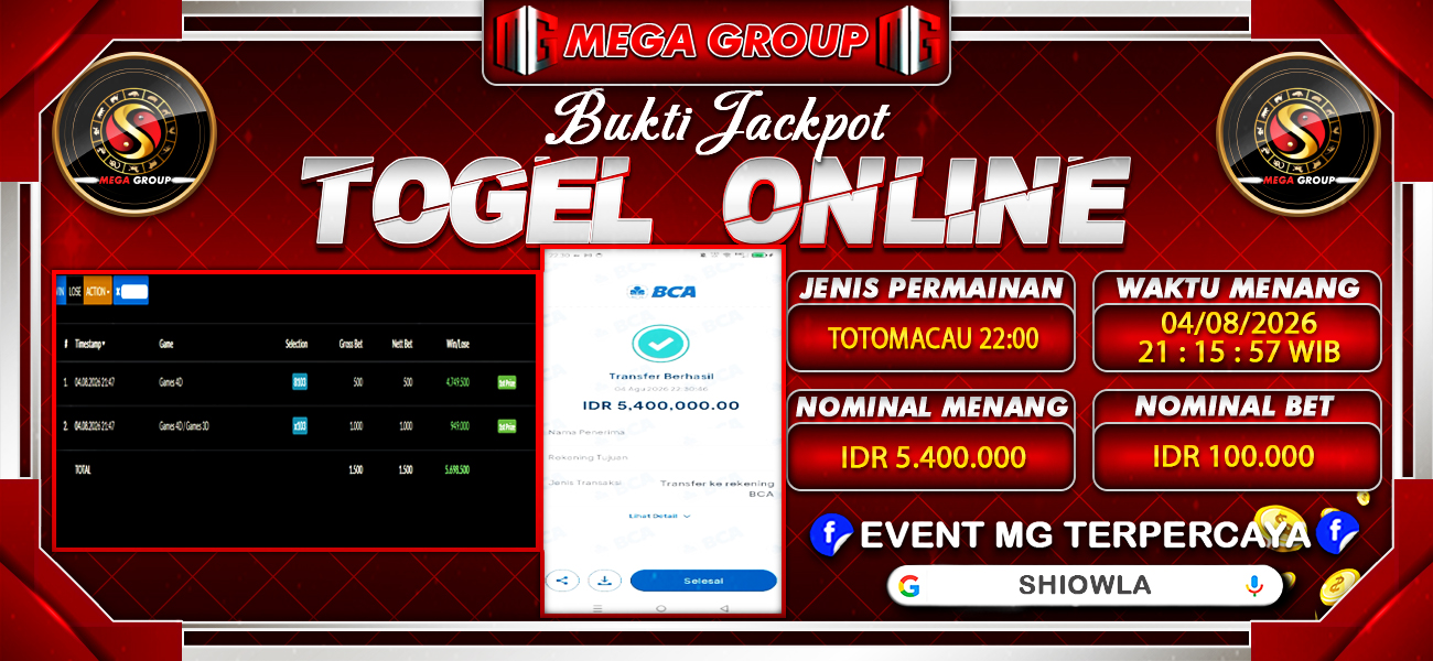 Bukti JP situs Shiowla hari Selasa, 04 Agustus 2026